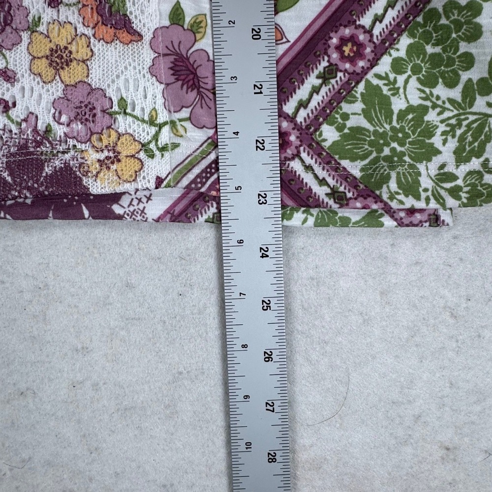 Alfred Dunner Petite Patchwork Floral Embellished Top Purple Green PS 3/4 Sleeve - Picture 3 of 6